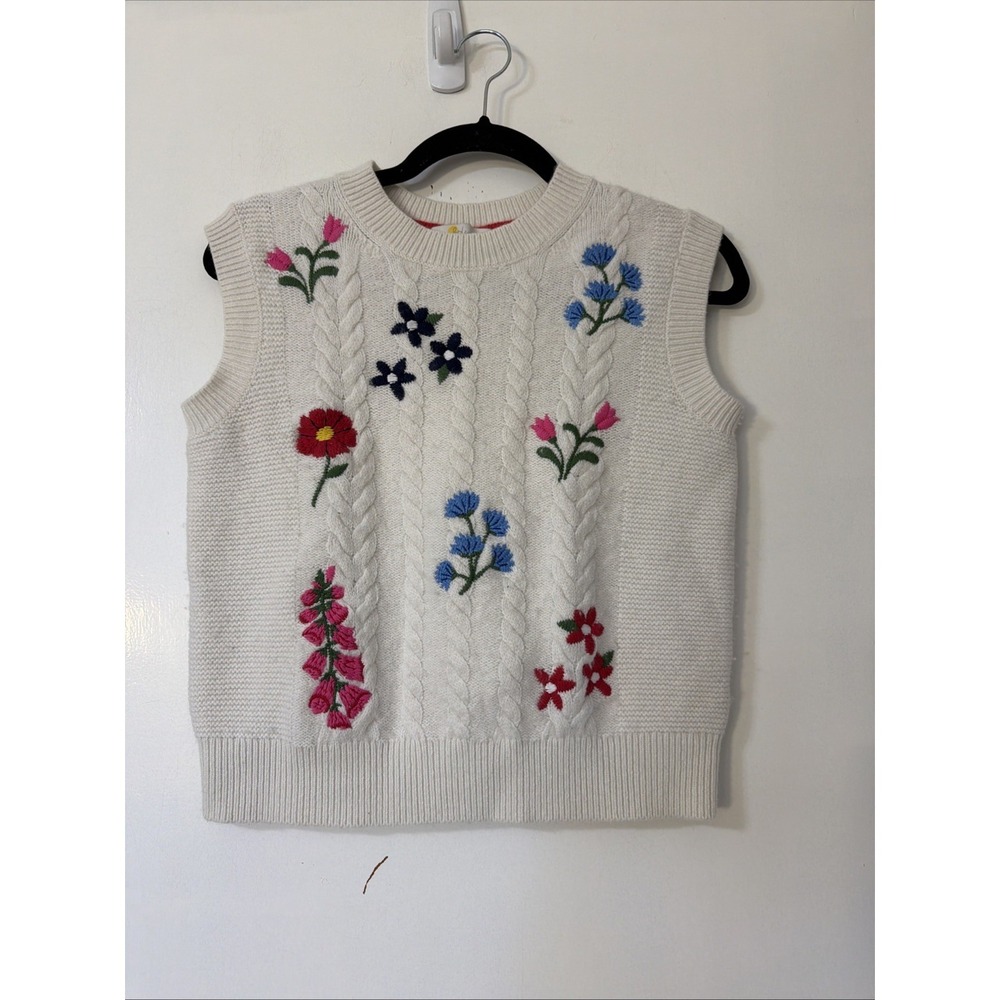 Boden Cream Floral Embroidered Sleeveless Sweater Vest XS Wool Alpaca - Picture 2 of 7